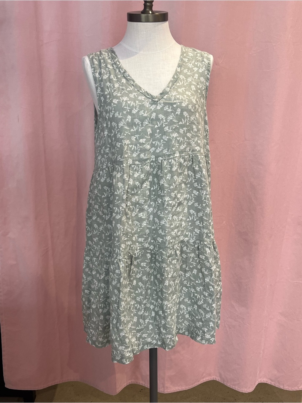 Joie 100% Linen Tiered Sundress Sage Green Floral V-Neck Sleeveless Size S - Picture 4 of 8